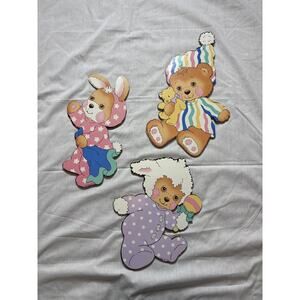 Set Of 3 Nursery Decor Wall Hangings Teddy Bear Lamb Bunny Vintage Brushcreek
